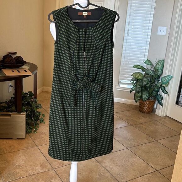 Eva Franco Anthropologie Womens 8 Midi Dress Tie Sleeveless Black Green NWOT - Picture 1 of 6